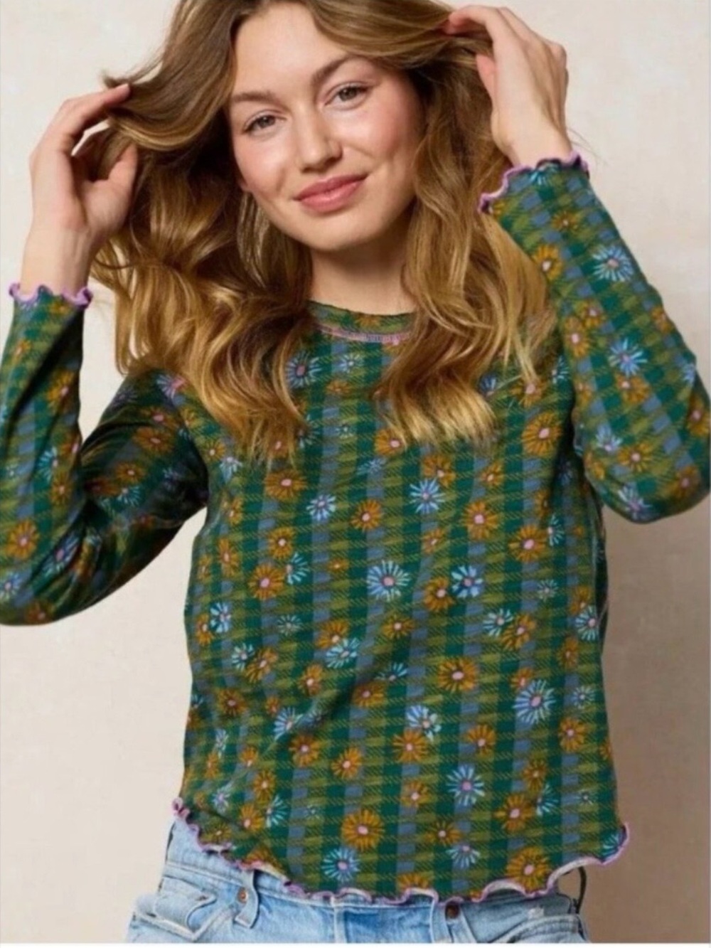 NWT Natural Life Lily Long Sleeve Hudson Valley Plaid Pine Green